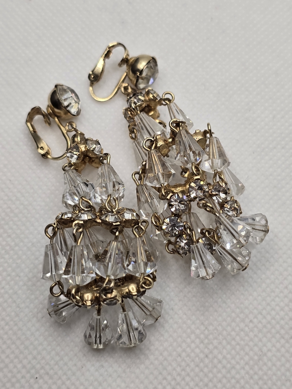 Hattie Carnegie Crystal Chandalier Earrings 1960s Clip-ons